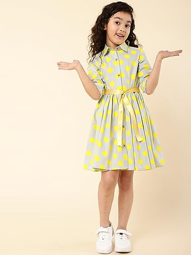 A.T.U.N. (ALL THINGS UBER NICE) Girls Polka Dots Shirt Dress Blue-Yellow