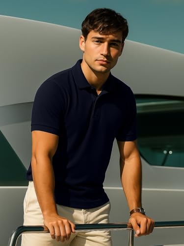 Nobero MenS Solid Regular Fit Polo Shirt (1M-Twpo-R0003_Latte / Navy Blue