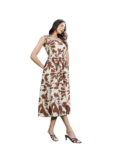 Stylum Womens Floral Printed Cotton A-Line Dress Brown