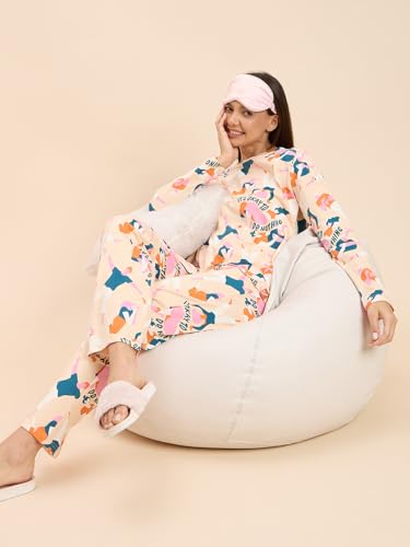 Sweet Dreams Women Printed Pyjama Set Peach