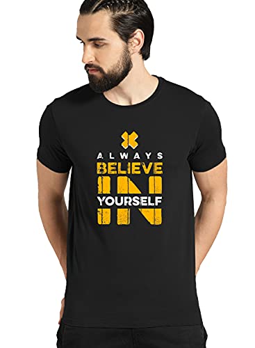 ADRO Mens Believe in Your Self Printed T-Shirt (R22-M-BEL-BL_Black)