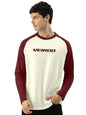 Veirdo Mens Cotton Regular Fit Round Neck Front Chest Typographic Logo Printed Raglan Full Sleeve T-Shirt