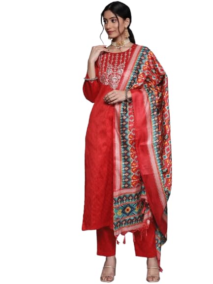 VARANGA women jaquard kurta set with printed patola dupatta