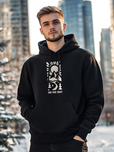 Nobero MenS Cotton Blend Neck Hooded Sweatshirt (1M-Twho-C0680_Black