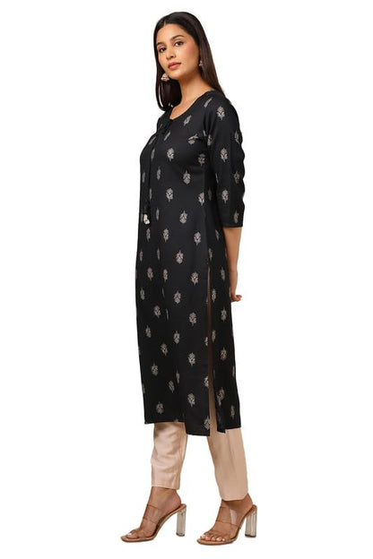 Soch Womens Black Rayon Ethnic Motifs Kurta