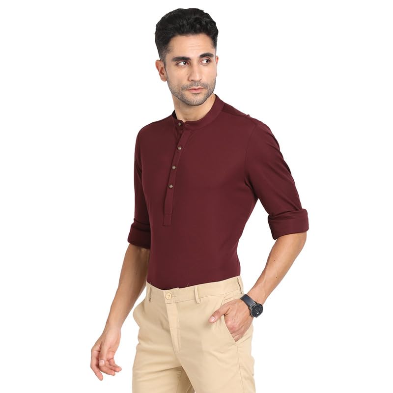 Turtle Men Knitted Maroon Slim Fit Casual Kurta