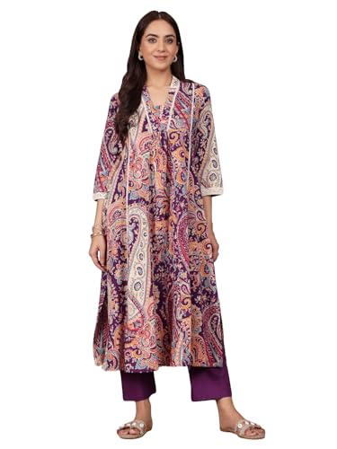 Varanga Women Paisely Printed V Neck Panelled Flared Kurta with Trouser