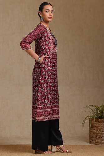 Soch WomenS Muslin Botanical Regular Kurta (Ews5Ku61253_Maroon