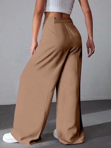 Greciilooks High Waist Trousers For Women  Flared Korean Style Formal Pants | Elegant Workwear For Office, College & Events Beig