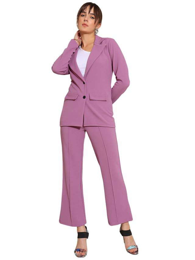 Selvia Co-ord Set for Women|Collared Neck Co-ord Set for Women| Blazer and Trouser|Solid Co-ord Set|Coat and Pant|2 Piece|Formal