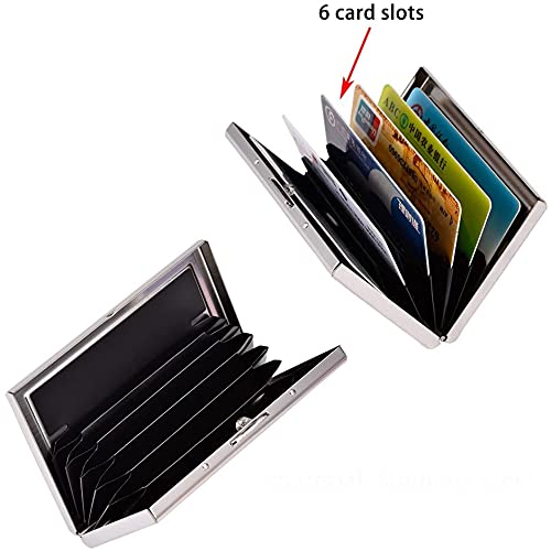 OFIXO 6 Slots Credit Card Holder RFID Protected Stainless Steel Credit Card Wallet Slim Metal Credit Card Case for Men and Women