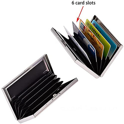OFIXO 6 Slots Credit Card Holder RFID Protected Stainless Steel Credit Card Wallet Slim Metal Credit Card Case for Men and Women