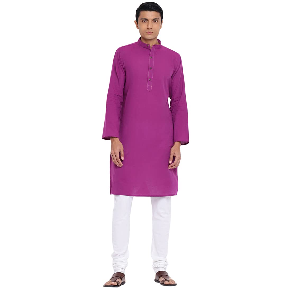 Fabindia Men Cotton Long Kurta Slim Fit Purple_Xs