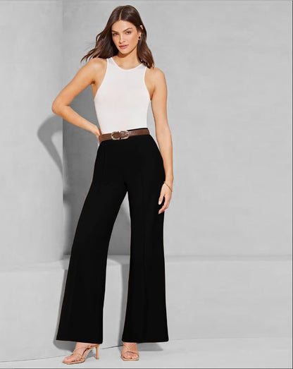 Toochki Womens High Waist Straight Fit Trousers | Black Solid Korean Stretchable Pants for Women | Regular Black Fit Elastic Wa