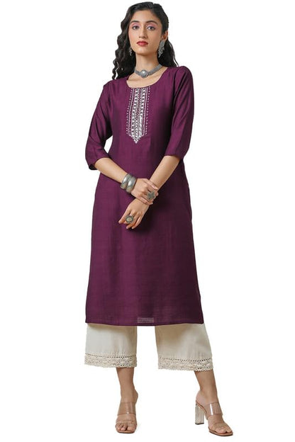 Soch Women's Viscose Blend Regular Fit Yoke Design Kurta with Beads