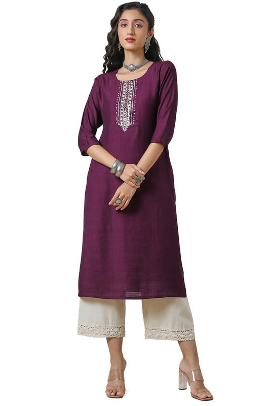 Soch Women's Viscose Blend Regular Fit Yoke Design Kurta with Beads
