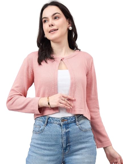 Style Quotient Women Solid Nude Flat Knit Smart Casual Shrug
