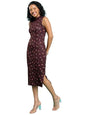 Ketch WomenS Cotton Blend Mock Neck Split Thigh Midi Dress Knee-Length Khj6000548_Maroon Multi
