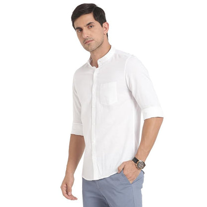 Turtle Men Cotton Linen White Solid Slim Fit Casual Shirts