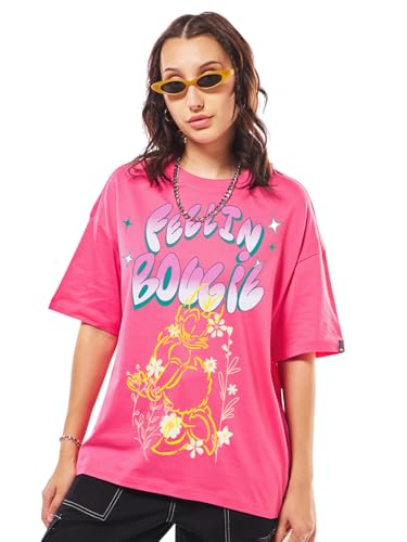 Bewakoof Official Disney Merchandise Daisy Duck Womens Graphic Print Oversized Fit Half Sleeve Round Neck Pure Cotton T-Shirt_6