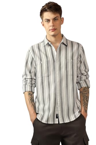 Dennis Lingo MenS| Black| Full Sleeve| Spread Collar| Striped| Relaxed Fit| Casual Shirt