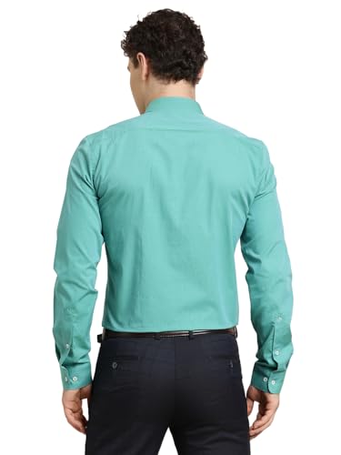 Turtle Men Pure Cotton Regular Fit Solid Full Sleeve Turquoise Blue Formal Shirt