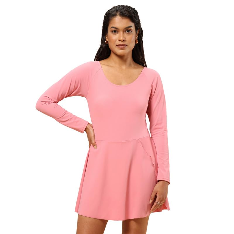 Bliss Swim Dress - Full Sleeves, UPF 50+ Sun Protection, in-Built Cups, in-Built Shorts, Overlapped Slit in Skirt, Cinched Waist