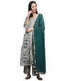 Varanga Women Women Beige And Teal Abstract Printed A-Line Kurta Paired With Tonal Bottom And Solid Dupatta