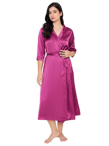 Clovia Womens Satin Solid Robe (NS6462R14_Pink_S)