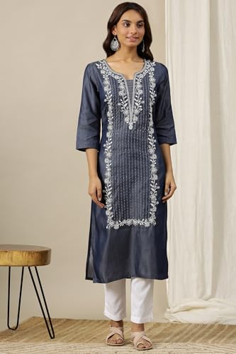 Aurelia Women? Solid Straight Pure Cotton Kurta | Lightweight Round Neck Kurta for Women Cotton | Yarn Dyed Kurta for Women | Soft & Breathable Regular Fit Kurta for Women