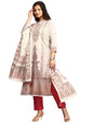 Ishin Ethnic Motifs Woven Design A-Line Pure Cotton Kurta With Trousers & Dupatta | Kurta Set For Women | Kurta With Trousers An