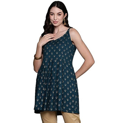 anubhutee Women's Viscose Rayon Printed Navy Blue Straight Kurti