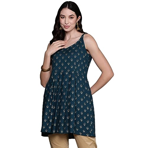 anubhutee Women's Viscose Rayon Printed Navy Blue Straight Kurti