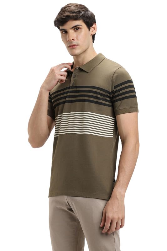 Dennis Lingo Mens Olive Cotton Polo Neck Tshirt, Regular Fit Half Sleeve (XL)