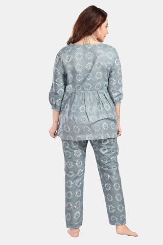 Fabme Women's Co-ord Set, Grey Motifs Print, Large, Model NW0353