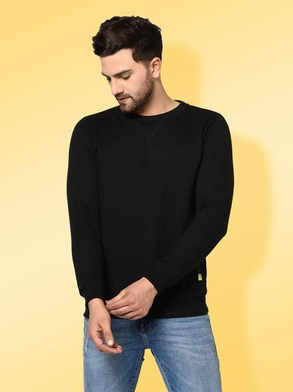 RIGO Mens Fleece Round Neck Sweatshirt (SW10201091_Solid Black