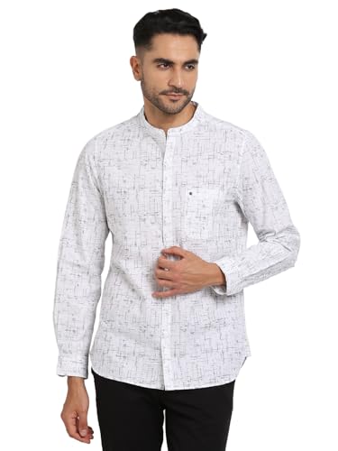 Turtle Men 100% Cotton Off White Printed Slim Fit Casual Shirt