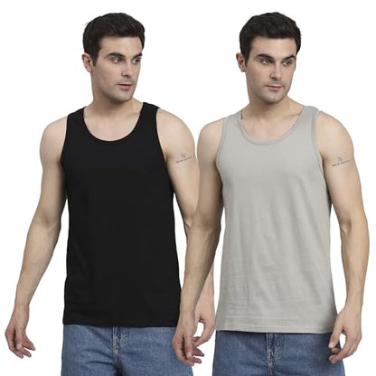 Peppyzone S to 4XL Solid Cotton Tank Top Vest for Men Stylish 100% Cotton, Combo Pack of 2 t Shirt, Plain Tank Top for Man (in,