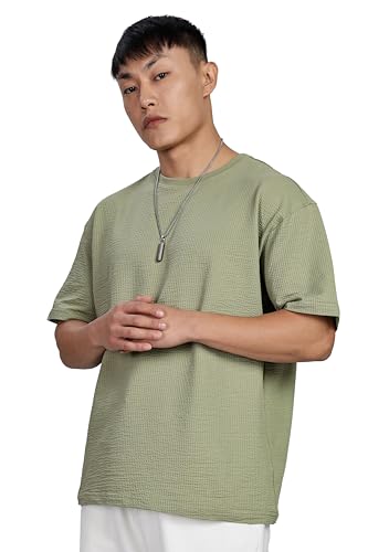 FYLTR Mens Solid Fit Oversized T-Shirt (FYLSS25MTS-303_Olive Pop