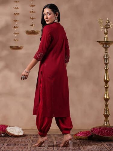 anubhutee Women's Maroon Solid Mandarin Collar Pure Cotton Straight Kurta