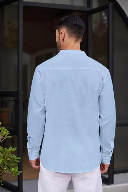 Macsivo MenS Stylish Mandarin Collar Kurta | Casual Ethnic Fusion Shirt For Daily, Party & Travel | Full Sleeves | Cotton Polye
