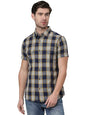 Thomas Scott Mens Checkered Slim Fit 100% Cotton Casual Shirt with Half Sleeve Indigo