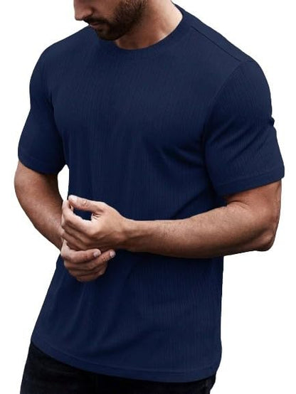 SMOWKLY Mens Solid Regular Fit T-Shirt (1283_Navy Blue