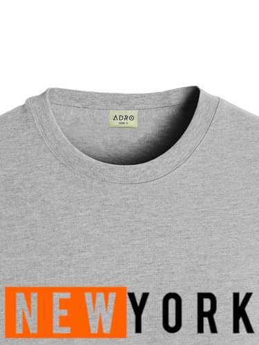 ADRO Men's Solid Regular Fit T-Shirt (RN24-NKY-GR_Grey