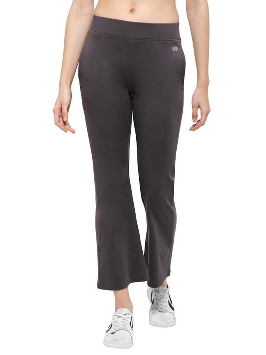 Clovia WomenS Cotton Comfort Fit High-Rise Flared Yoga Pants With Side Pockets (Ab0114P05_Grey_M)