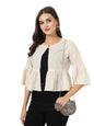Style Quotient Women Solid Texture Ivory Peplum Fit Open Front Waist Length Shrug