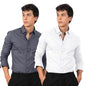 Pinkmint Mens Long Sleeve Button Down Shirt for Men Collared Casual Formal Soild Shirt Grey-White