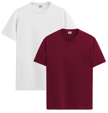 ADRO Mens T Shirts | Solid Tshirts for Men | Pure Cotton Lycra Fabric | 4 Way Stretch Smart tech Tshirt | Pack of 2 Round Neck T