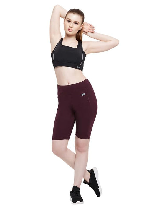 Clovia Womens High Rise Active Cycling Shorts with Side Pocket (AB0221R15_Purple_XXL)