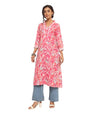 Varanga Women V-Neck Tropical Printed Kurta  Stylish, Comfortable, And Perfect For Relaxed And Casual Looks Pink